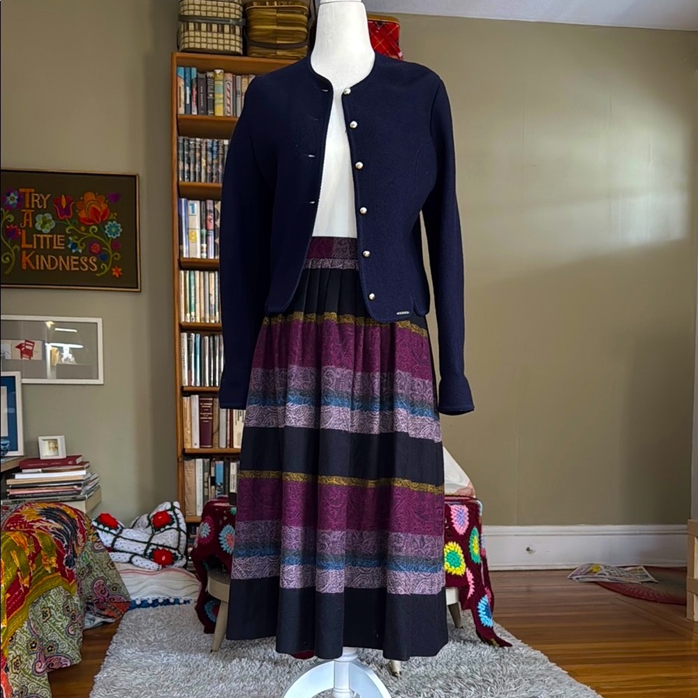 Geiger Tyrol Made in Austria Purple and Gray A-Line Midi Skirt